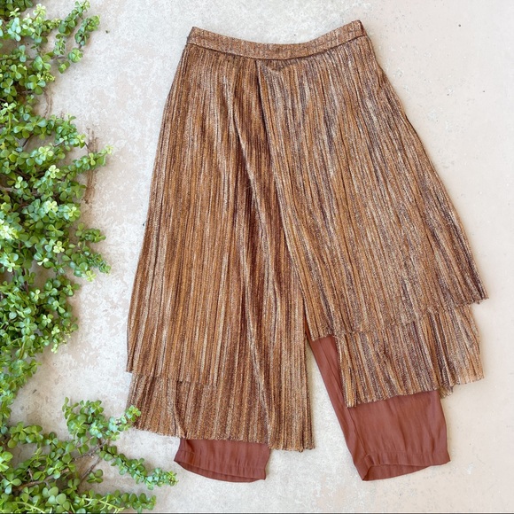 Anthropologie Pants - Maeve Anthropologie Metallic Bronze Skirted Pants